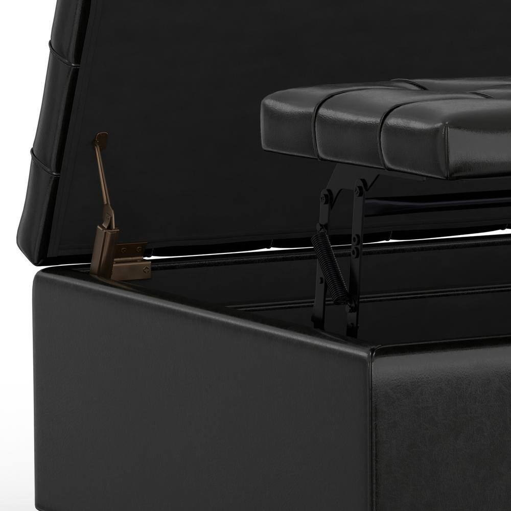 Midnight Black Tufted Faux Leather Storage Ottoman
