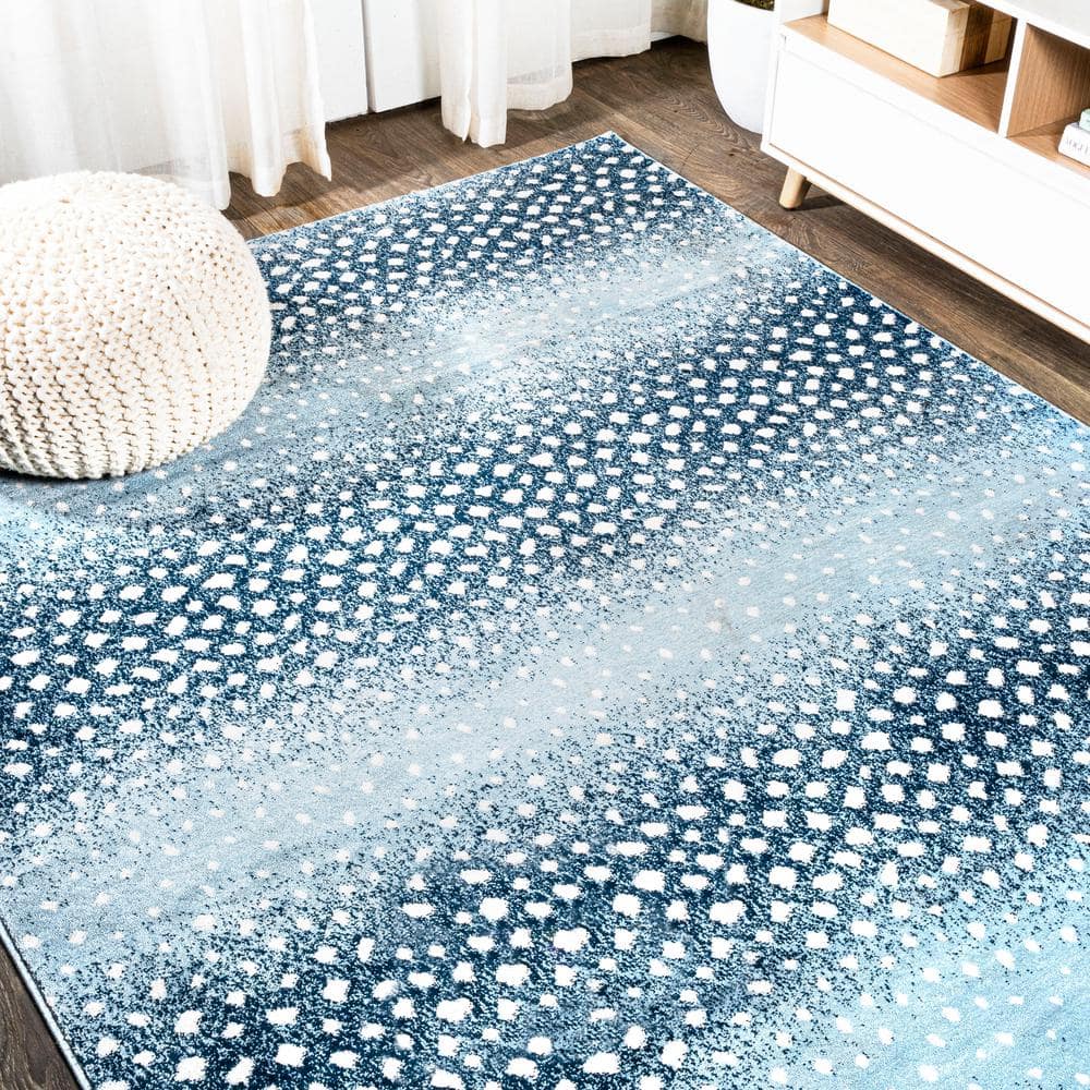 Abstract Antelope Blue and Cream 5' x 8' Easy-Care Area Rug