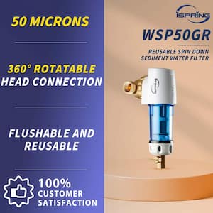 Reusable Spin Down Sediment Water Filter 50 Micron with Scraper and 360 Head