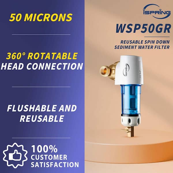 Reusable Spin Down Sediment Water Filter 50 Micron with Scraper and 360 Head