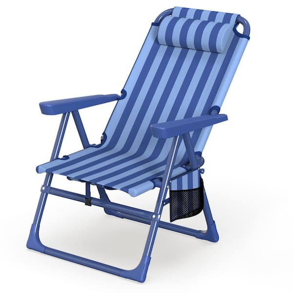 Folding Beach Chair Cup Holder, High-Back Recliner, 350 lbs. Heavy-Duty Metal Outdoor Chair Shoulder Straps
