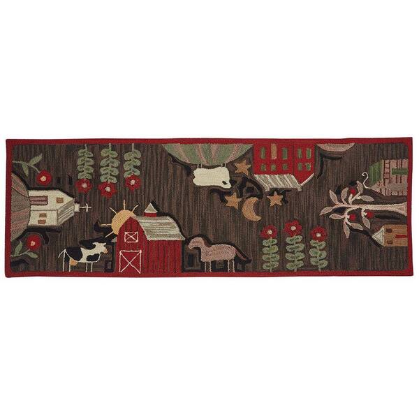 Red and Black Farm Life Hooked 2 ft. x 6 ft. Area Rug