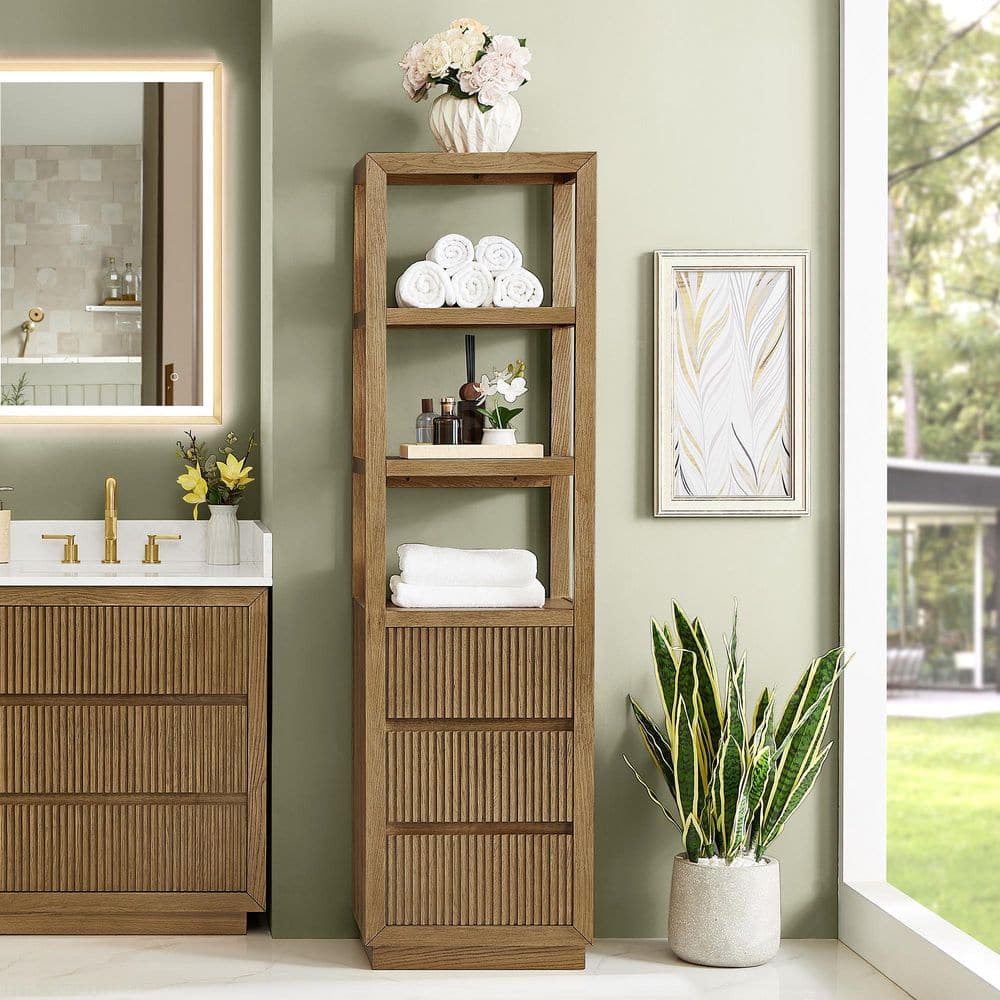 Navan 20 in. W x 15 in. D x 72 in. H Brown Plywood Freestanding Linen Cabinet with Soft Close Drawers in Weathered Brown price history on PriceWatchPro