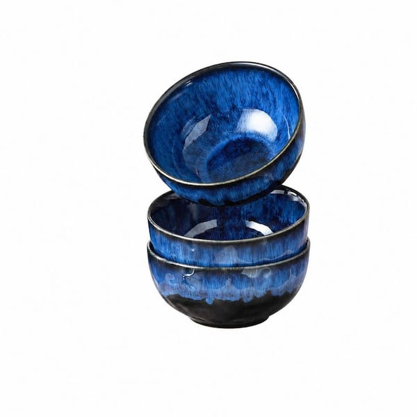 KHKFY Starry Ceramic Bowls Set of 4 with Blue Kiln Glaze Finish