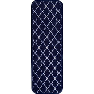 Trellis Navy 26 in. x 8.5 in. Non-Slip Rubber Back Stair Tread Cover (Set of 13)