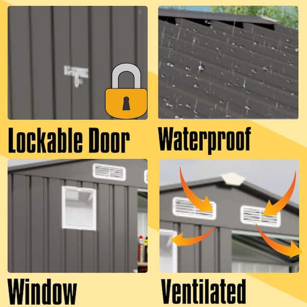 6 ft. W x 3.5 ft. D Metal Shed with Pitched Roof and Positive Window, Lockable Door Sheds in Gray (19 sq. ft. )