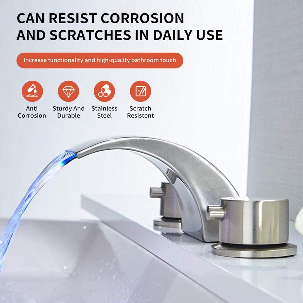Polished Chrome 8-inch Widespread LED Bathroom Faucet with Pop-Up Drain