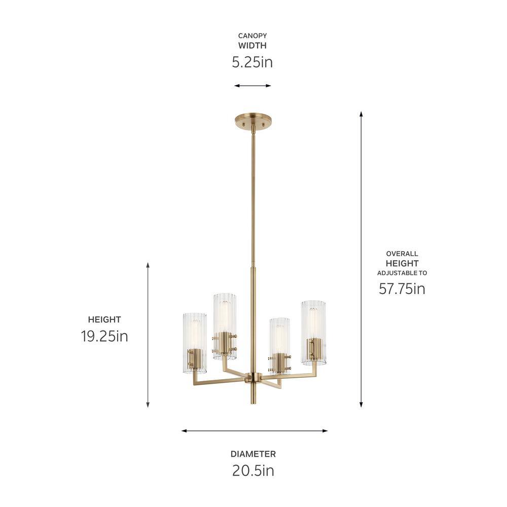 Champagne Bronze Mini Chandelier with Clear Fluted Glass Shades