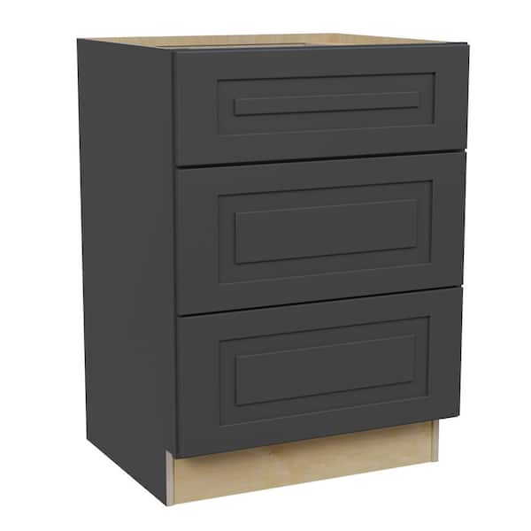 Home Decorators Collection Grayson Deep Onyx Painted Plywood Shaker Assembled Drawer Base Kitchen Cabinet Soft Close 24 in W x 21 in D x 34.5 in H