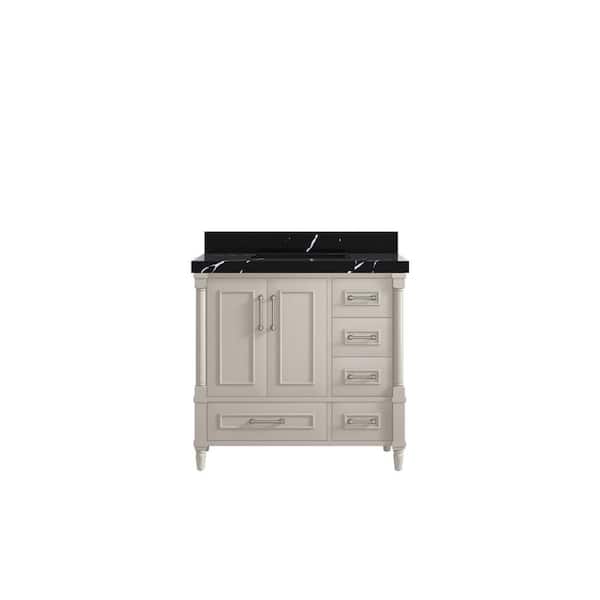 Willow Collections Hudson 36 in. W x 22 in. D x 36 in. H Single Sink Bath Vanity Center in Fine Grain 2 in. Calcutta Black Qt. Top