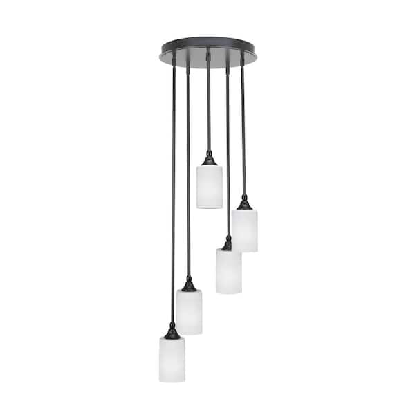 Unbranded Villa 5 Light Matte Black Pendant, Cluster Pendant Light with 4 in. White Matrix Glass Shades, No Bulbs Included