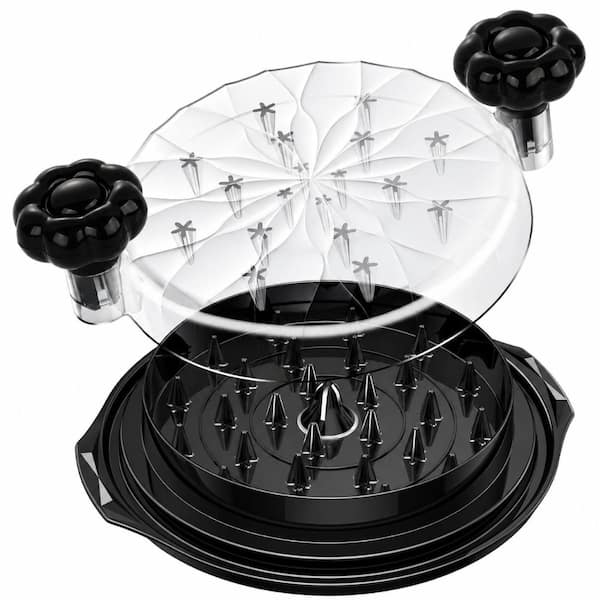Black 10 In Twist Meat Shredder with Pentagram Teeth, Clear Lid, Anti-Slip Base, and Cleaning Brush