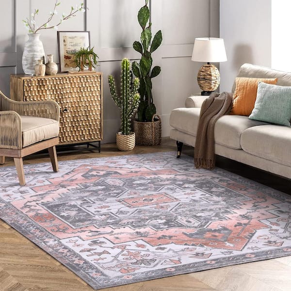 GlowSol Beige 8 ft. x 10 ft. Washable Floral Indoor Entryway Area Rug  LS_PHO_0YI9IEIC - The Home Depot