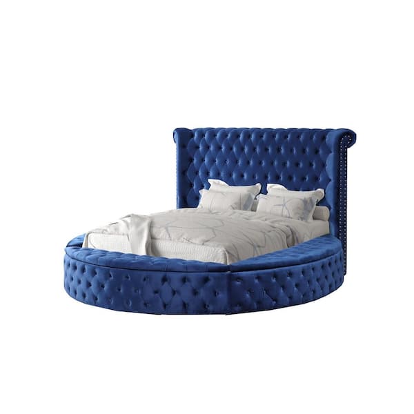 Best Master Furniture Isabella Blue California King Tufted Round Platform Bed Yy138blck Best Master Furniture Isabella Blue, California King Upholstered Storage Platform Bed