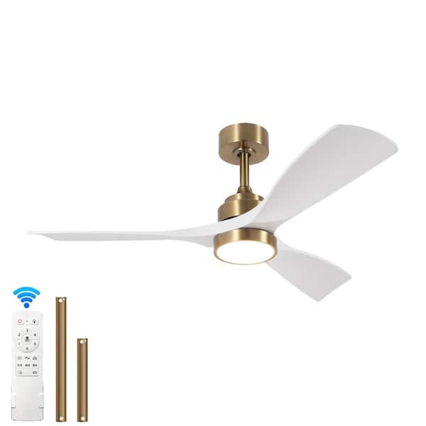 48 in. Gold LED Downrod Mount Standard Ceiling Fan with Remote Control Dimmable 3 ABS Blades Ceiling Fan with Light