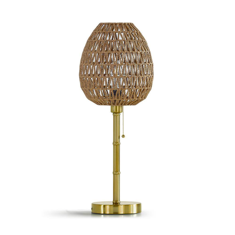 Kuta Oval 26.5 in. Brushed Brass Metal Table Lamp with Rattan Shade price history on PriceWatchPro