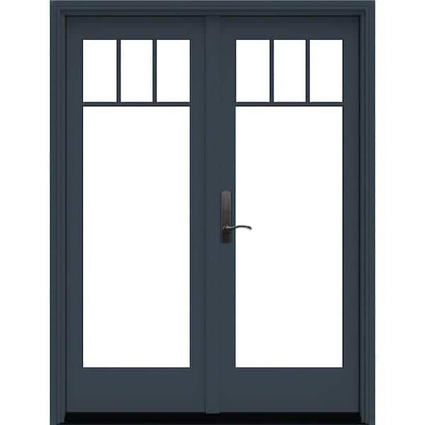 JELD-WEN 60 in. x 80 in. Right-Hand Inswing Low-E Stormy Clad Wood Double Prehung Patio Door with White Interior