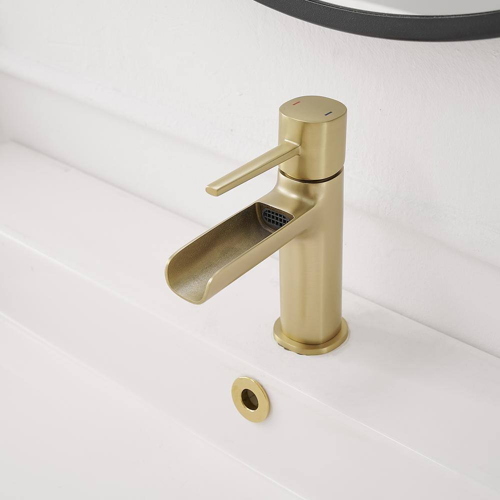 BWE Waterfall Single Handle Single Hole Bathroom Faucet Bathroom Drip-Free Lavatory RV Sink Faucet
