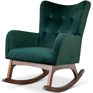 Logan Mid-Century Tufted Tight Back Velvet Upholstered Rocking Chair in Green