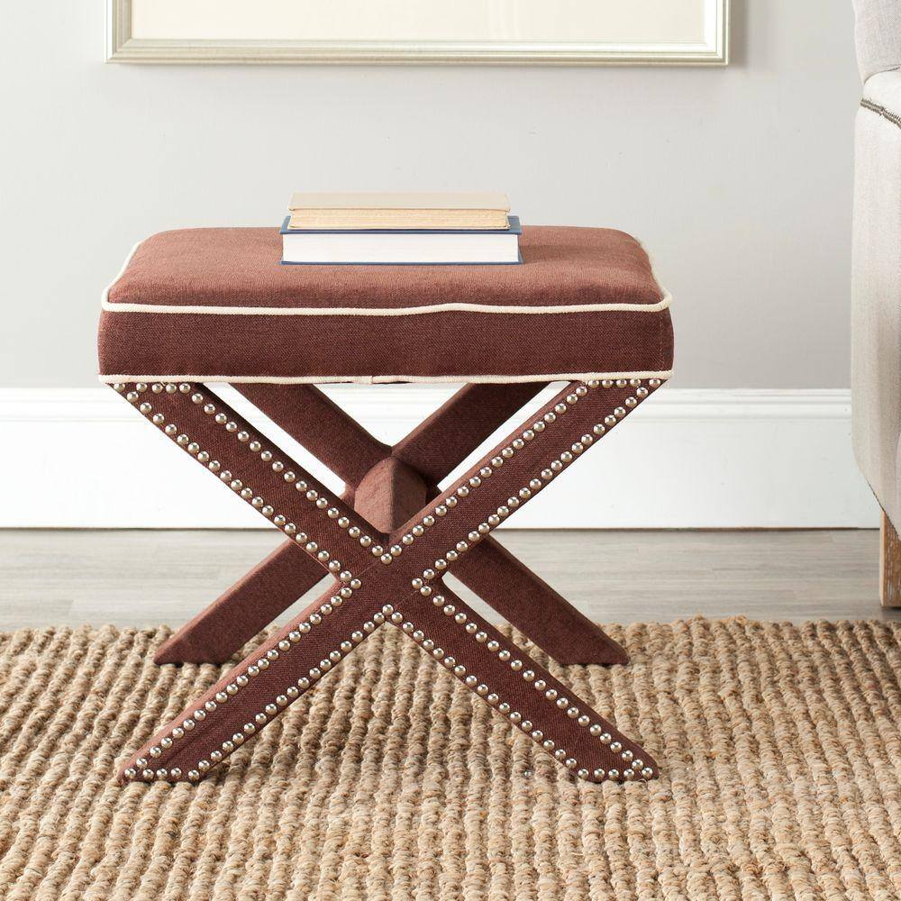 Palmer Modern Chocolate Brown Wood and Polyester Ottoman