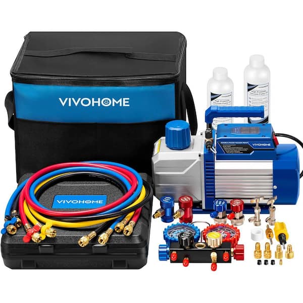 7.2 CFM Dual Stage Sparkless Ignition Proof HVAC Vacuum Pump and AC Manifold Gauge Kit