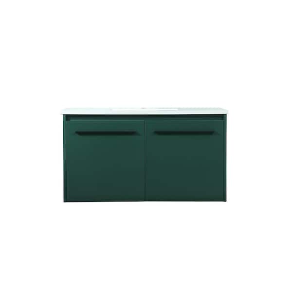 Unbranded Timeless Home 36 in. W Single Bath Vanity in Green with Engineered Stone Vanity Top in Ivory with White Basin