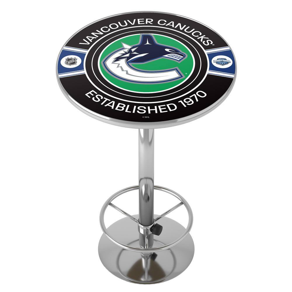 Vancouver Canucks Patch 27 in. Chrome Round Table Top with Adjustable Foot 