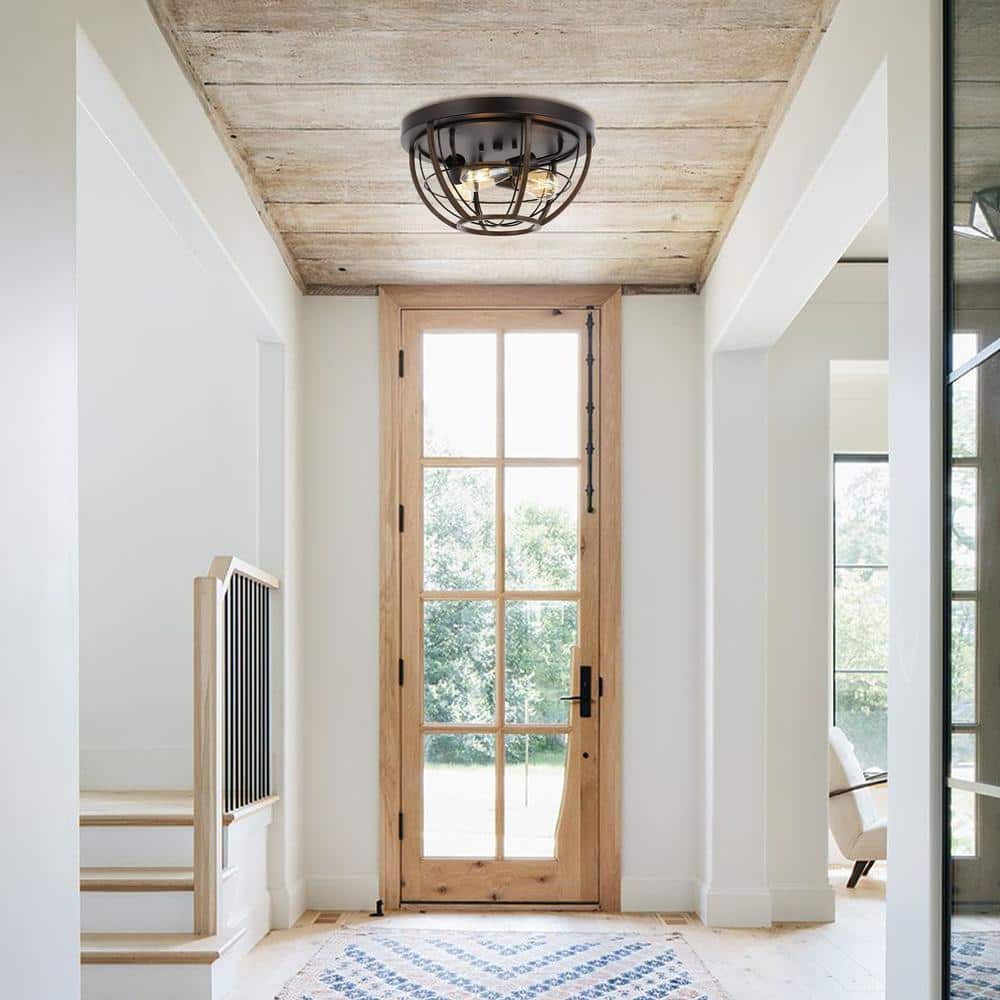 Lyla 15.75" Black Rustic Farmhouse Iron LED Flush Mount