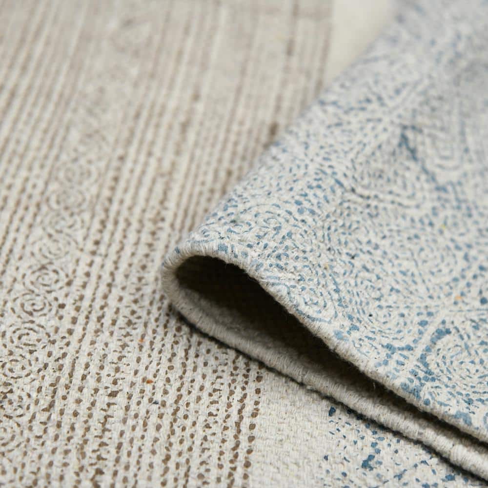 Blue Geometric Cotton Rectangular 5' x 7' Handmade Rug