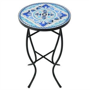 Merra Black Metal Ceramic Tile Top Mosaic Outdoor Side Table, Golden ...