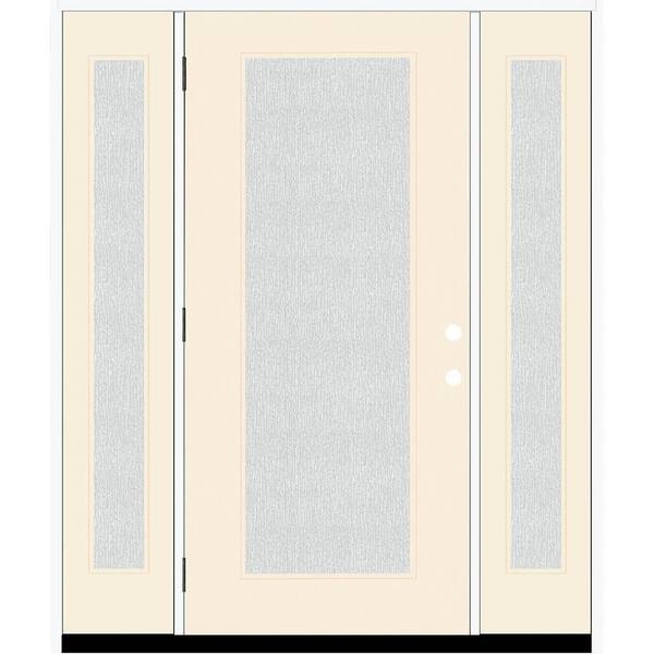 Steves & Sons Legacy 68 in. x 80 in. Full Lite Rain Glass RHOS Primed Linen Finish Fiberglass Prehung Front Door with Dbl 14 in. SL