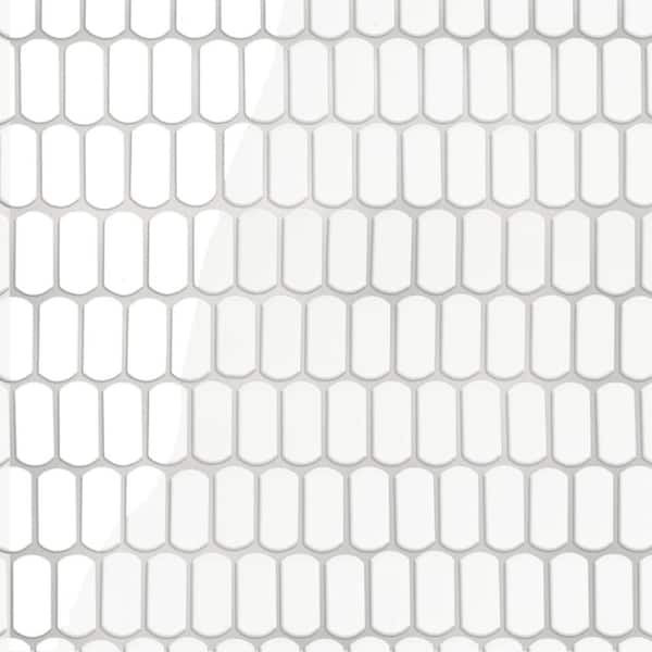 Hudson Capsule Glossy White 12 in. x 13 in. Porcelain Floor and Wall Mosaic Tile (11.4 sq. ft. /Case)