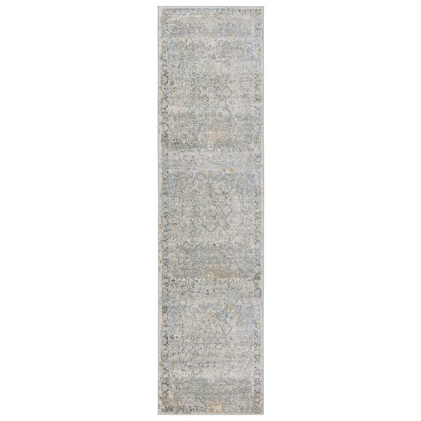 VIBE BY JAIPUR LIVING Thayer Green/Light Gray 2 ft. 6 in. x 10 ft. Medallion Runner Area Rug
