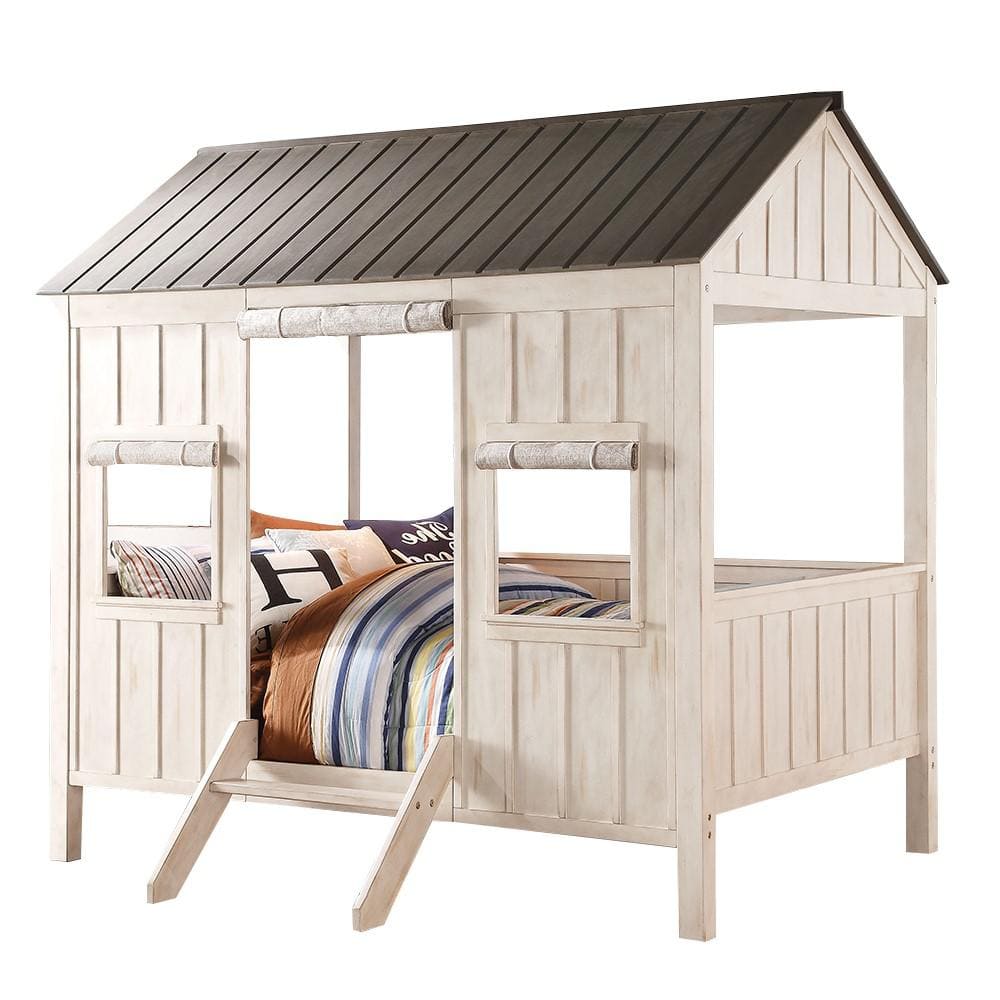 Acme Furniture Spring Cottage Weathered White and Washed Gray 38 in. x 80 in. Loft Bed, Weathered White & Washed Gray