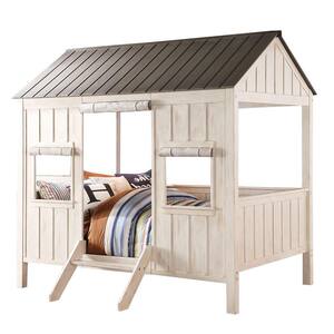 Spring Cottage Weathered White and Washed Gray 38 in. x 80 in. Loft Bed