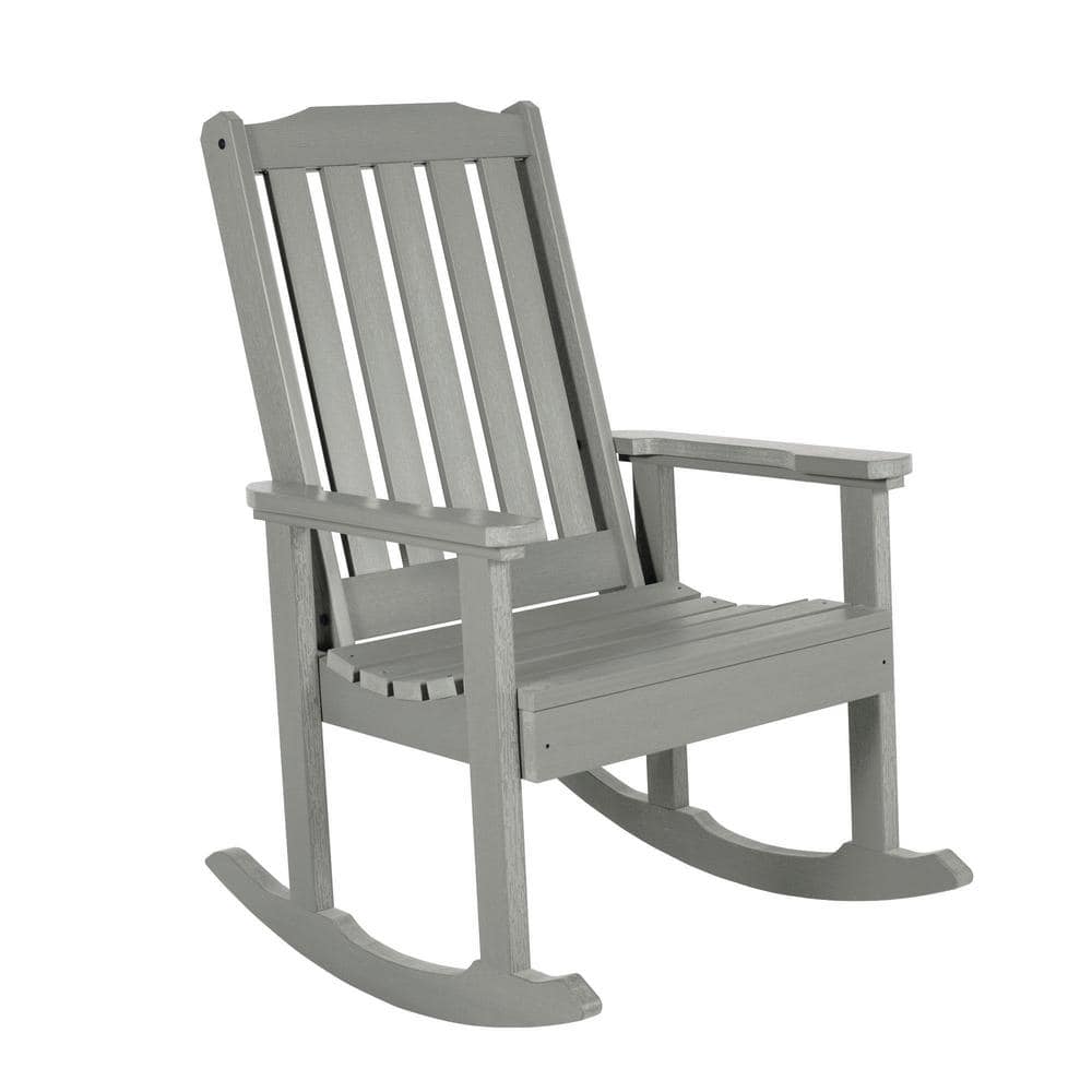 Coastal Teak Gray Outdoor Rocking Chair with Arms