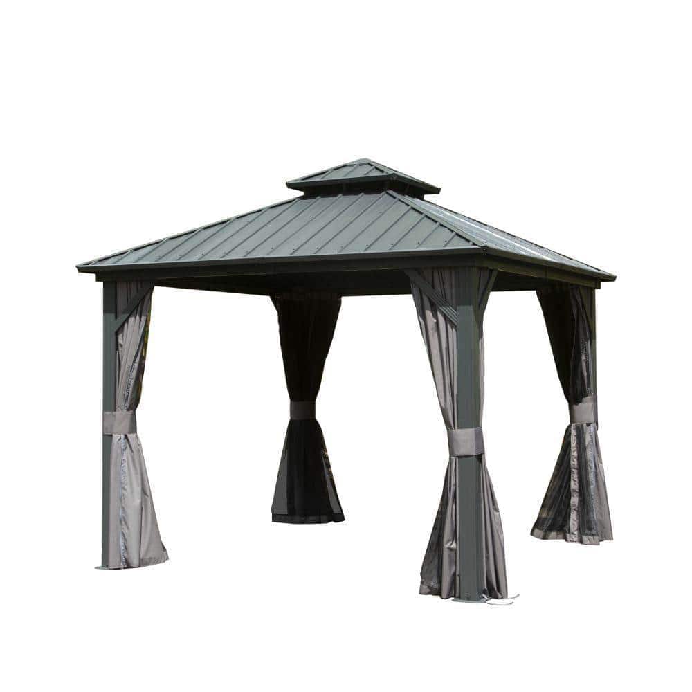 8 ft. x 8 ft. Metal Hardtop Gazebo with Galvanized Steel Double Roof Canopy