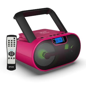 Radio MP3 CD BoomBox, Connect Phone Jack via Aux., Bluetooth, USB/SD, with Remote Control - Pink