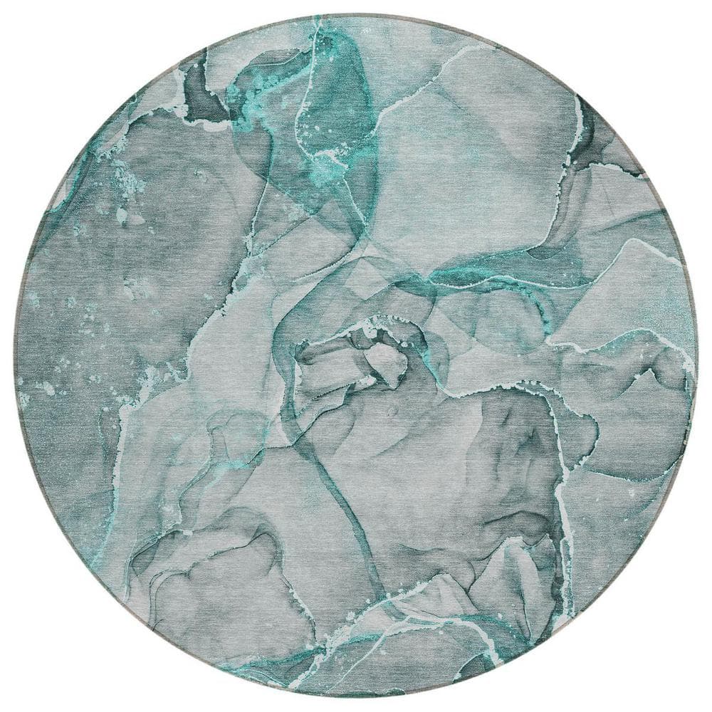 Gray and Ivory 8 ft. Round Woven Abstract Polyester Round Indoor/Outdoor Area Rug price history on PriceWatchPro