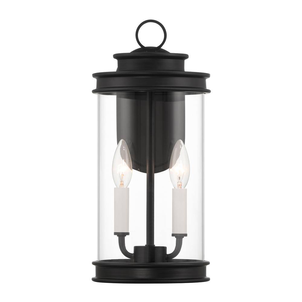 Matte Black Clear Glass 2-Light Outdoor Wall Lantern