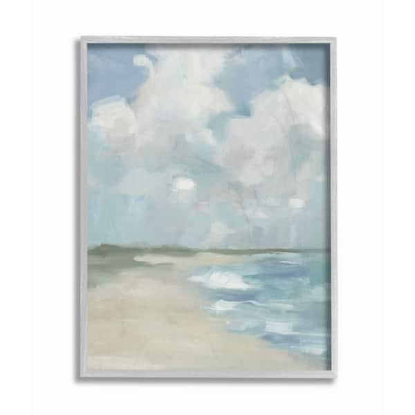 16 in. x 20 in. "Impressionist Neutral Blue Green Beach Ocean Painting" by Third and Wall Framed Wall Art