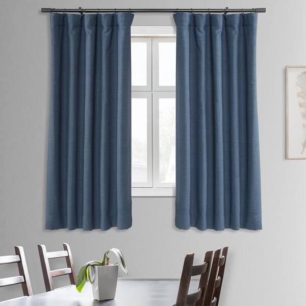 Exclusive Fabrics & Furnishings Wild Blue Textured Bellino Room Darkening Curtain - 50 in. W x 63 in. L Rod Pocket with Back Tab Single Curtain Panel