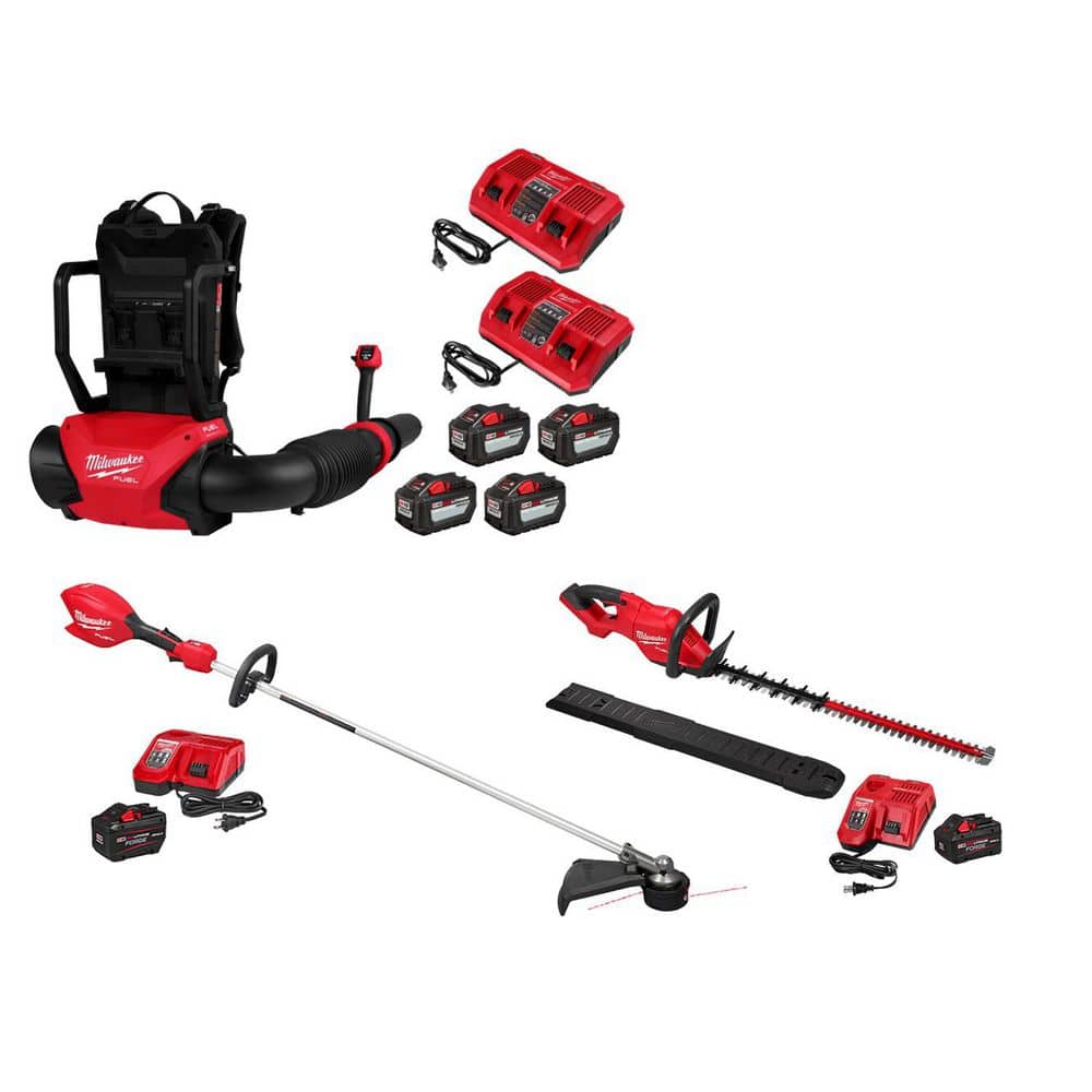 MILWAUKEE M18 FUEL 155 MPH 650 CFM 18V Brushless Cordless Dual Battery Backpack Blower Kit w/ M18 String Trimmer, M18 Edger (3009-24HD-3046)