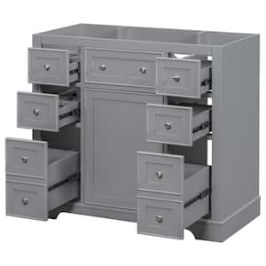 35.6 in. W x 17.9 in. D x 33.4 in. H Solid Frame and MDF Board Bath Vanity Cabinet without Top in Gray with Drawers