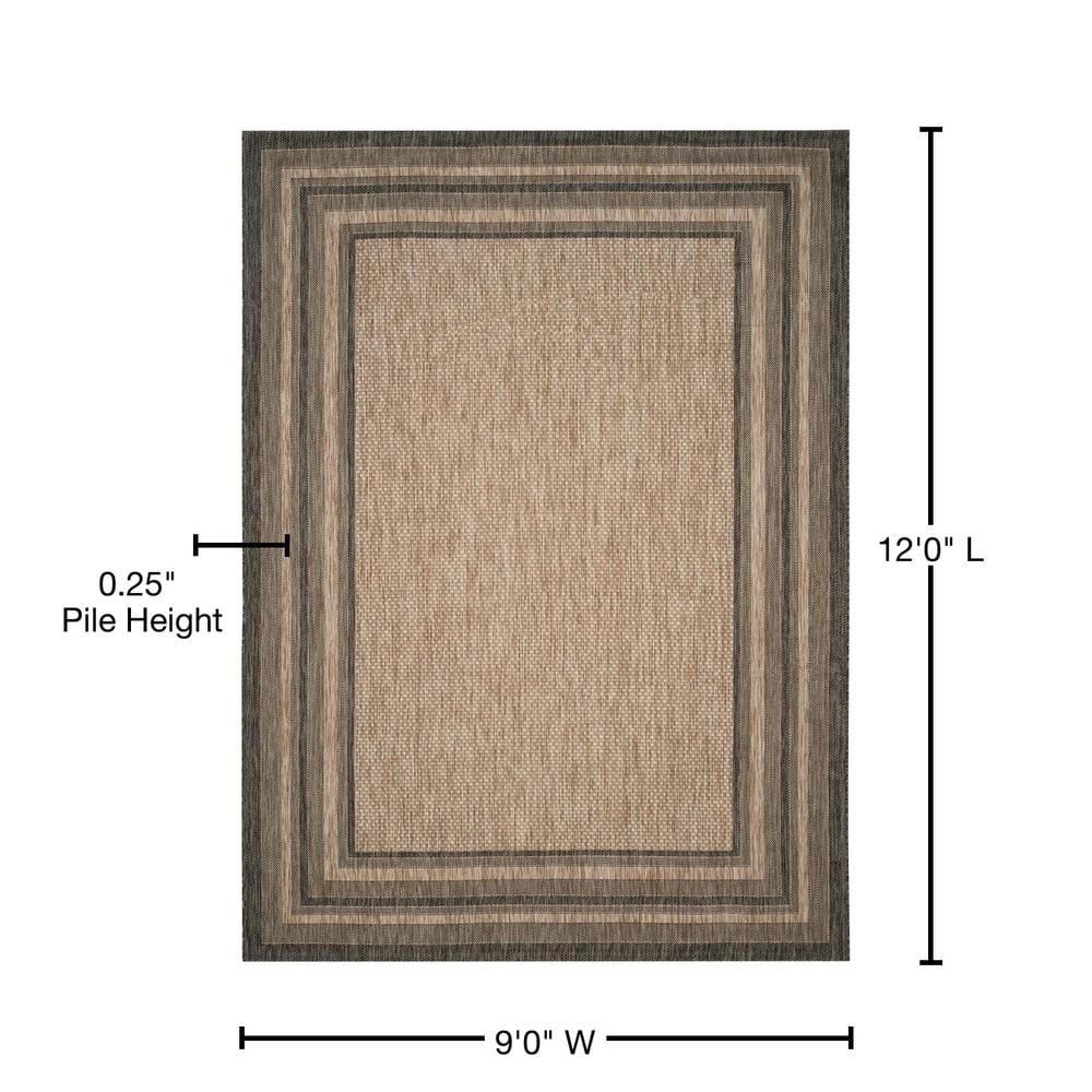 Natural Black Synthetic 9' x 12' Flat Woven Outdoor Rug