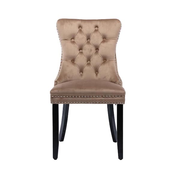 Unbranded Khaki Tufted Solid Wood Contemporary Velvet Upholstered Dining Chairs (Set of 2)