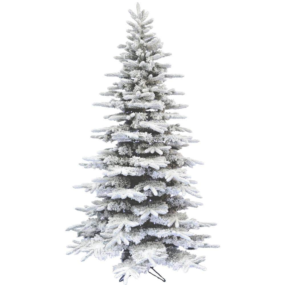 Fraser Hill Farm 6.5 ft. Pine Valley Flocked Artificial Christmas Tree, Holiday Tree w/Metal Base, Perfect Home Decor, No Lights