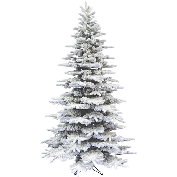 Fraser Hill Farm 6.5 ft. Pine Valley Flocked Artificial Christmas Tree, Holiday Tree w/ Metal Base, Perfect Home Decor, No Lights