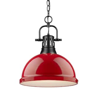 Duncan 1-Light Black Pendant and Chain with Red Shade