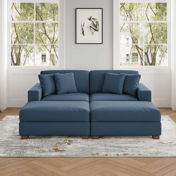 Uixe 83 in. W Modern Square Arm 4-Piece Corduroy Fabric